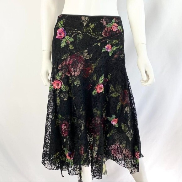 {Nicole Miller New York} 90s Y2K Lace Overlay Floral Sequins Asymmetrical Skirt - Picture 1 of 16
